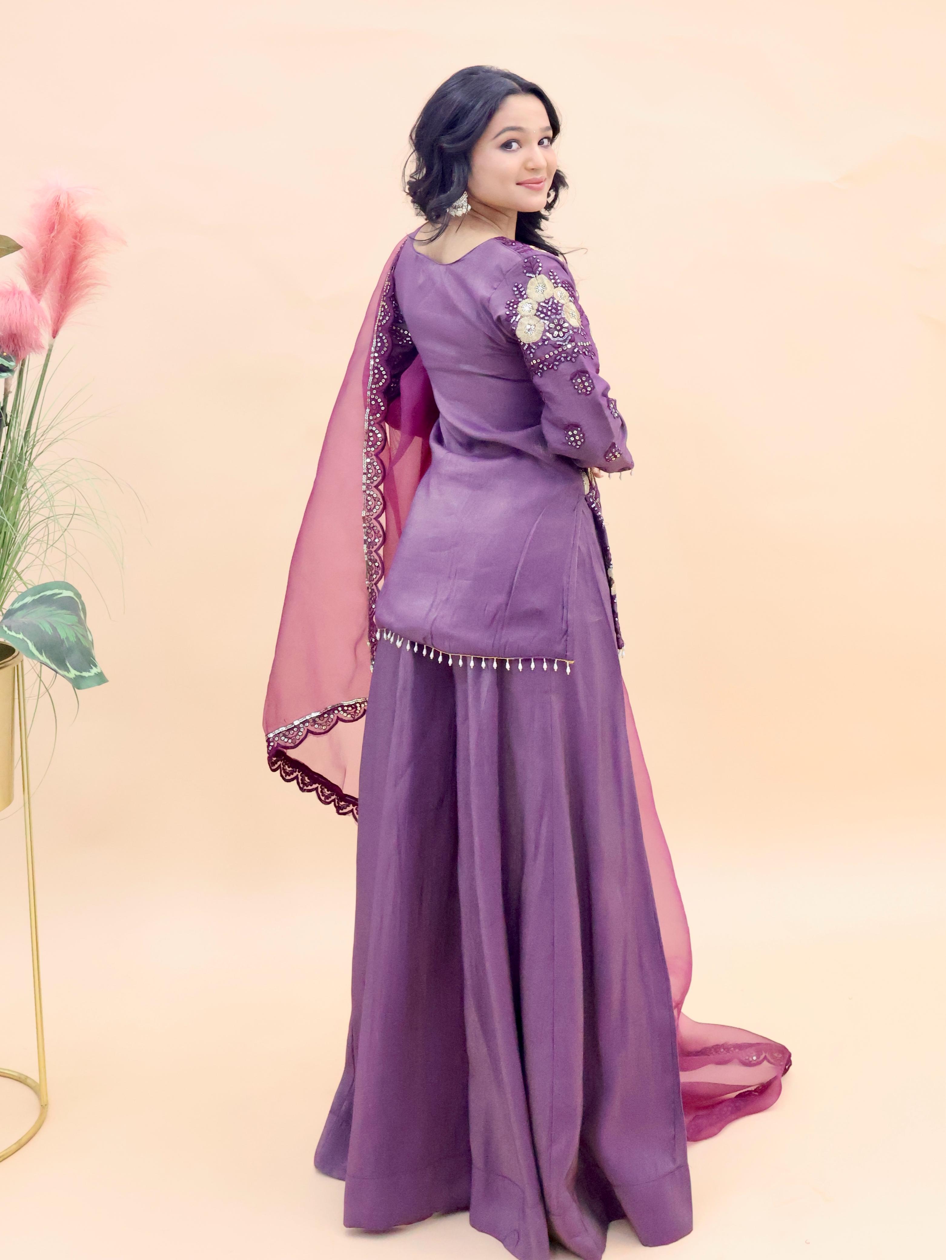 Beautiful New Designer Party Top Plazo Dupatta Set