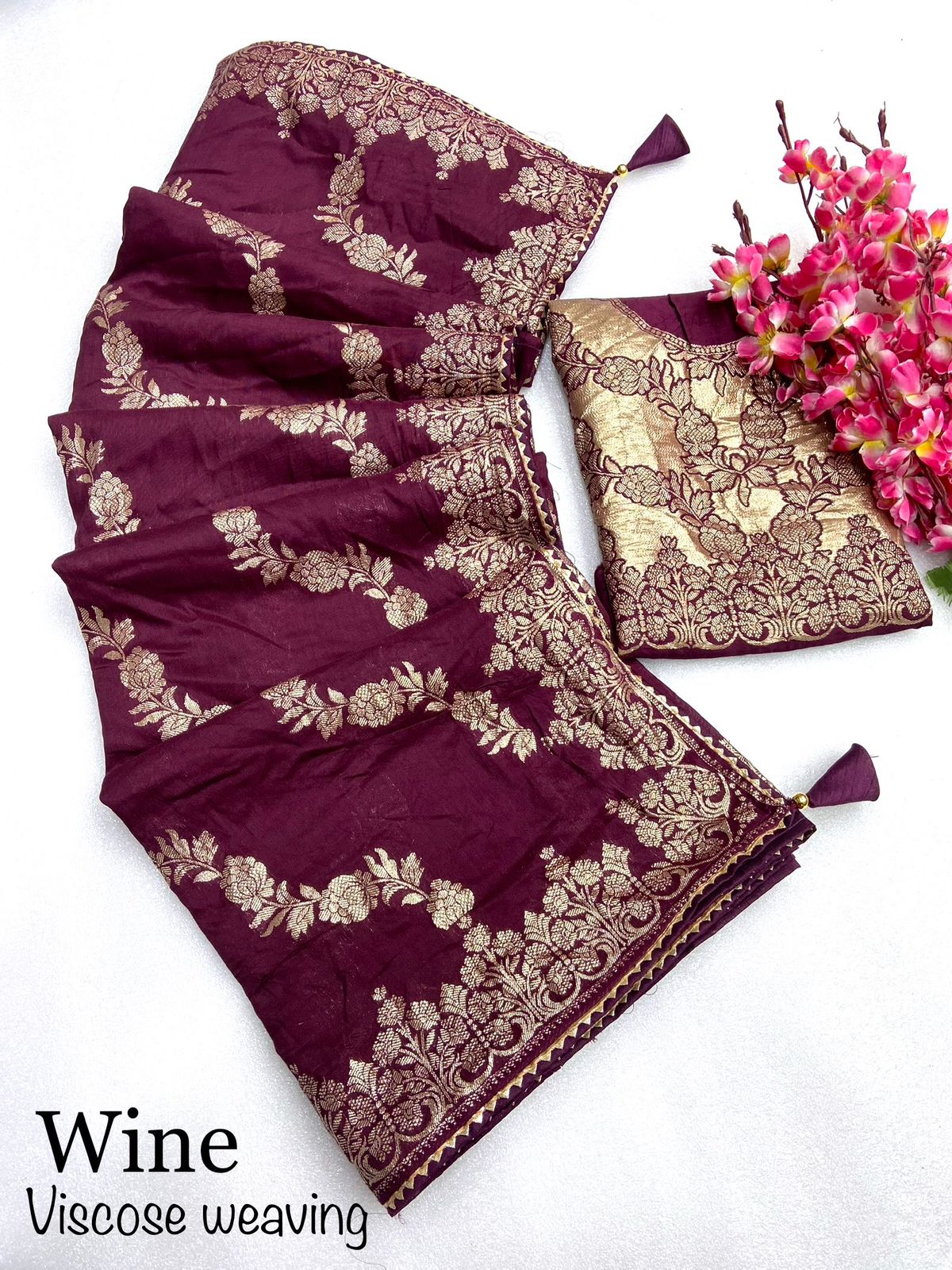 Beautiful viscose cotton zcard zari weaving lehriya flower silk saree