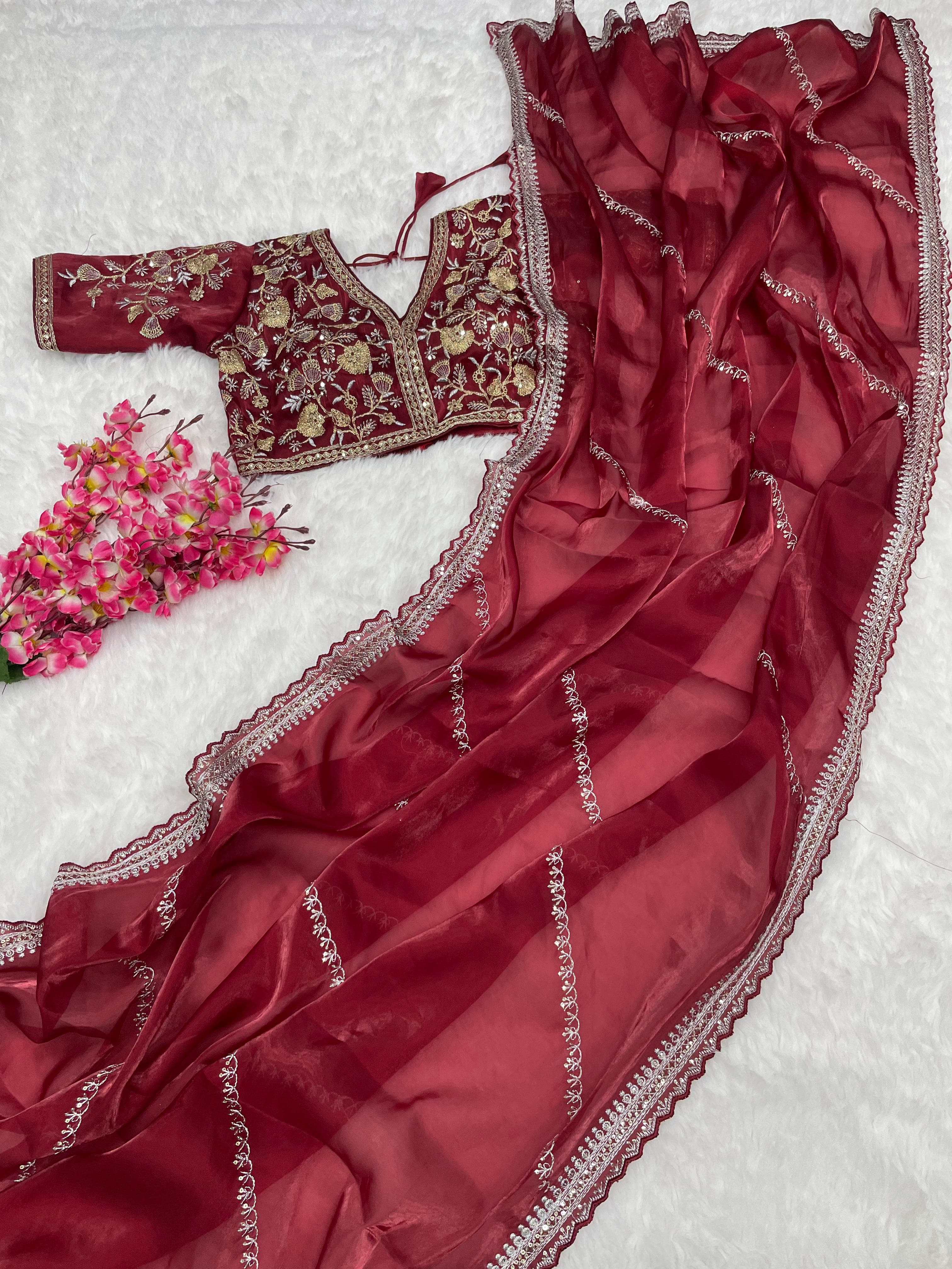 Pure Zimmy Choo Satin Work Saree