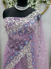 Lovely Lavender Colour Soft Net Partywear Saree