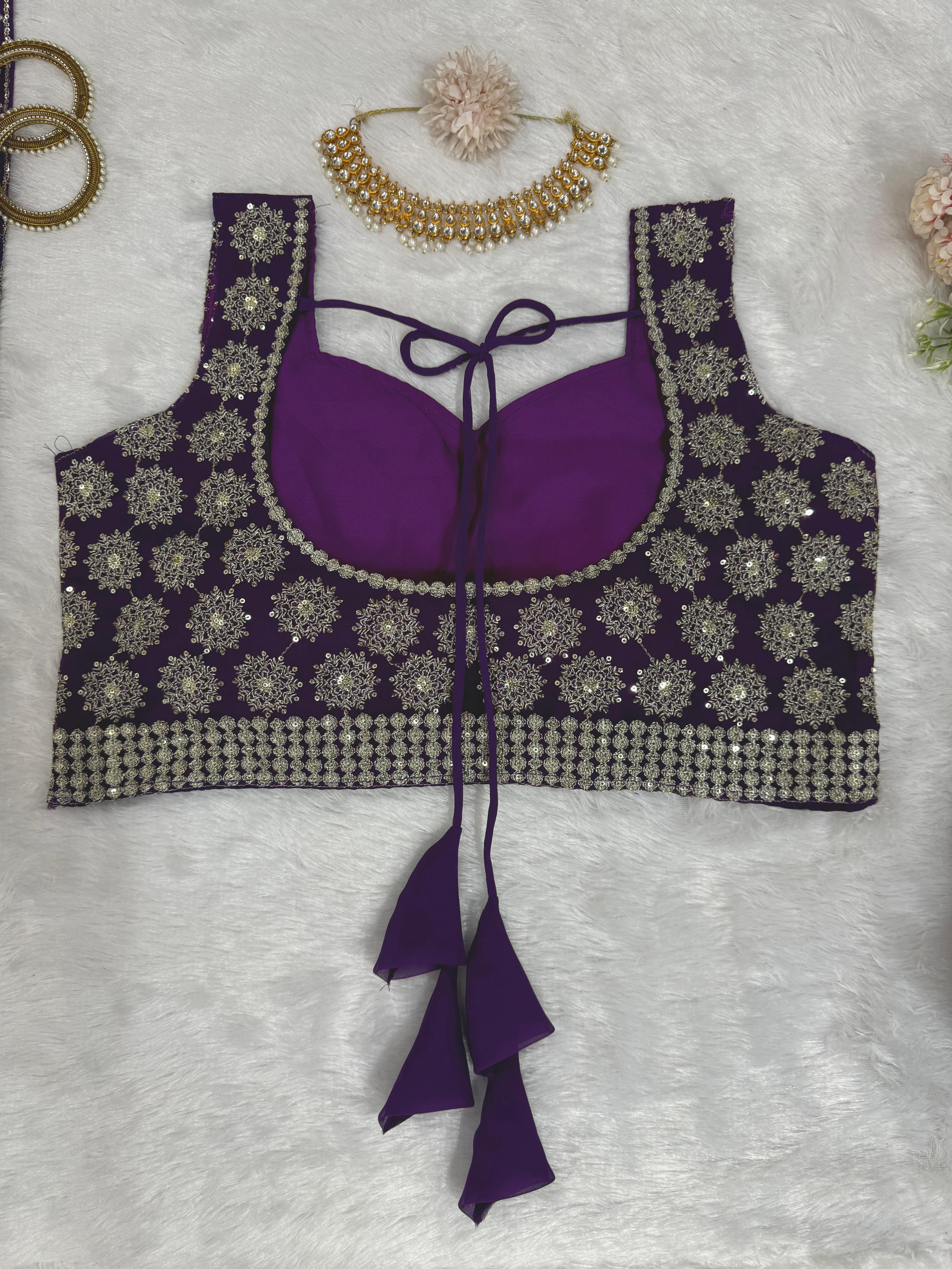 Shining Purple Partywear Sequence With Thread Work Designer Lehenga Choli