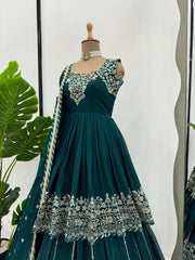 Wedding Special Green Georgette Thread With Sequence Work Lehenga Choli