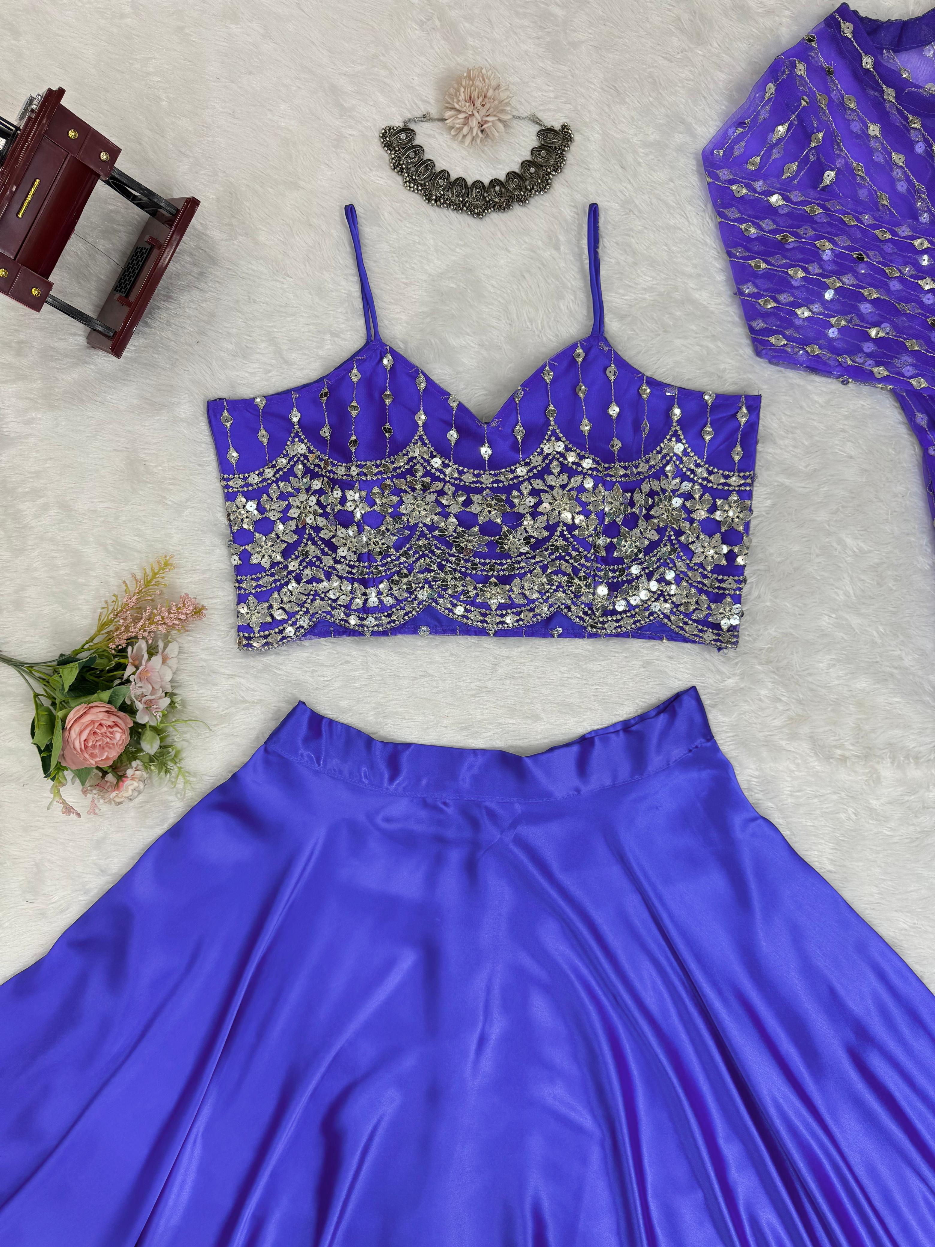 Beautiful Festival Wear Lavender Indo Western Lehenga Choli