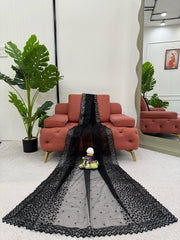 Beautiful Designer Black Soft Net Sequence Work Saree