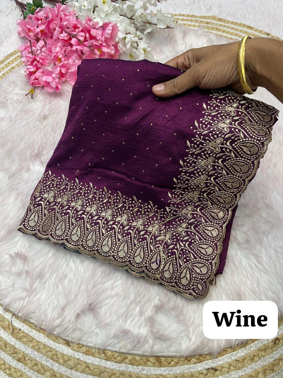 Beautiful Soft Vichitra Blooming With Embroidery Zari Work Saree