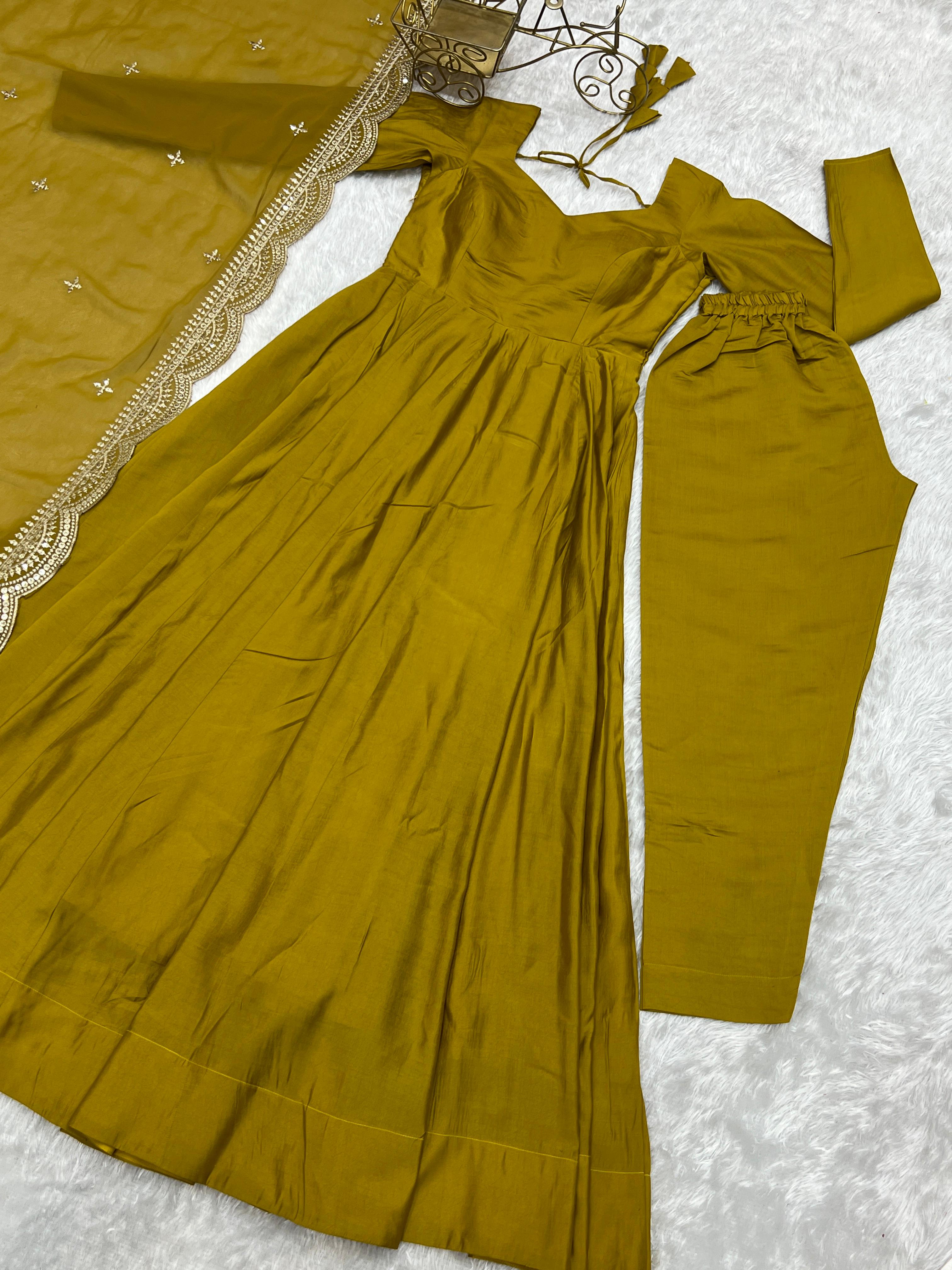 Sunshine Mustard Yellow Ready To Wear Anarkali Gown