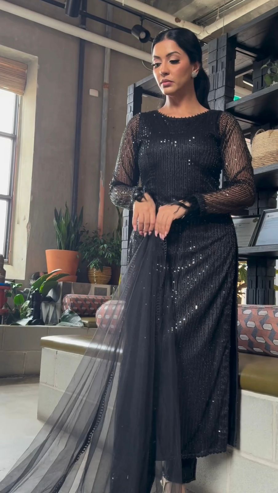 Party-wear Georgette Black Sequence Work Designer Suit