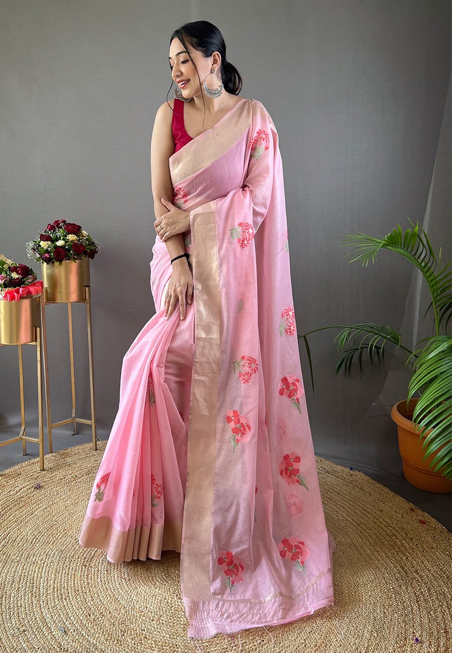 Beautiful Cotton Flower Work Saree