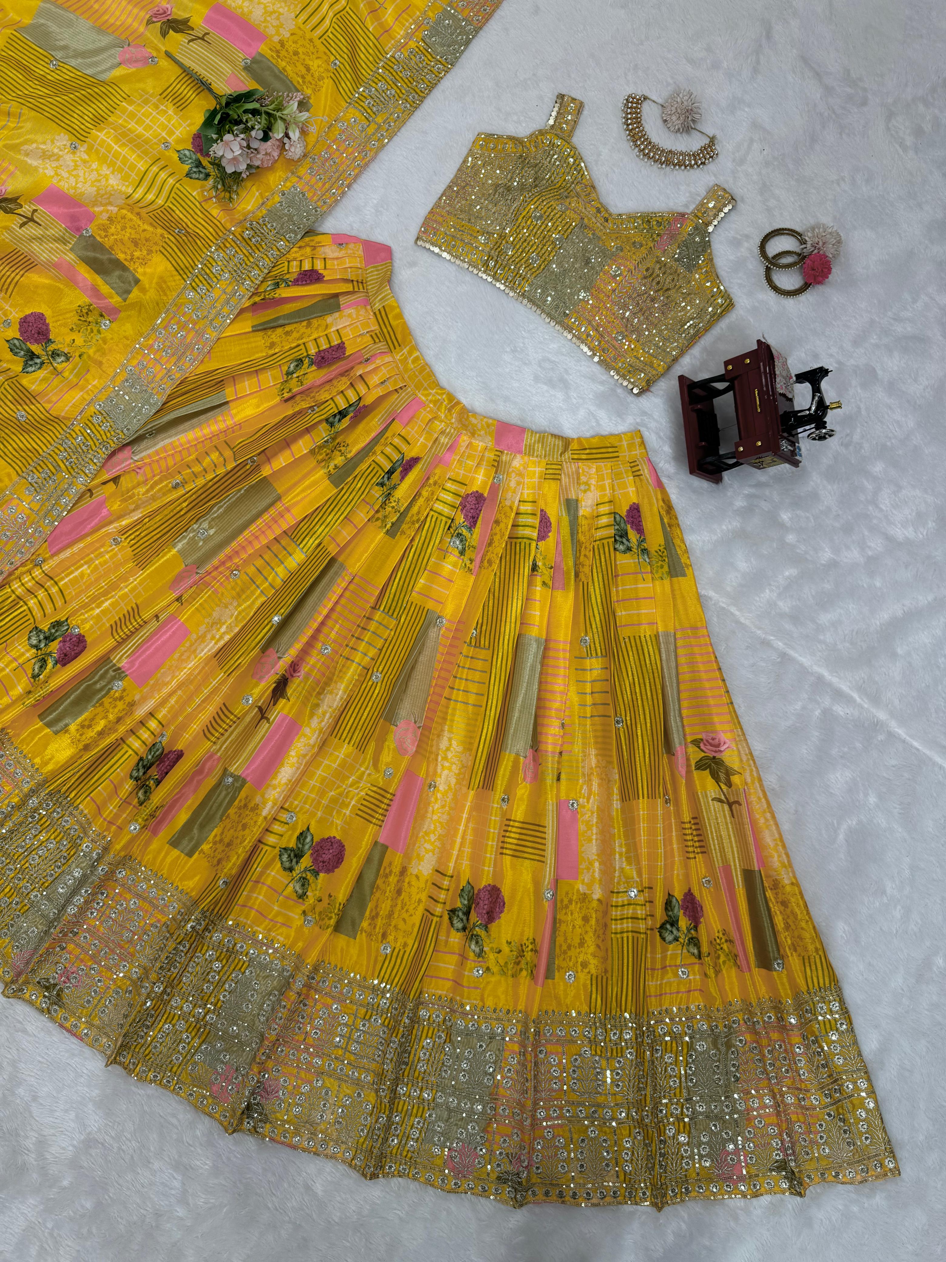 Beautiful Haldi Special Yellow Thread & Sequence Work Lehenga Choli