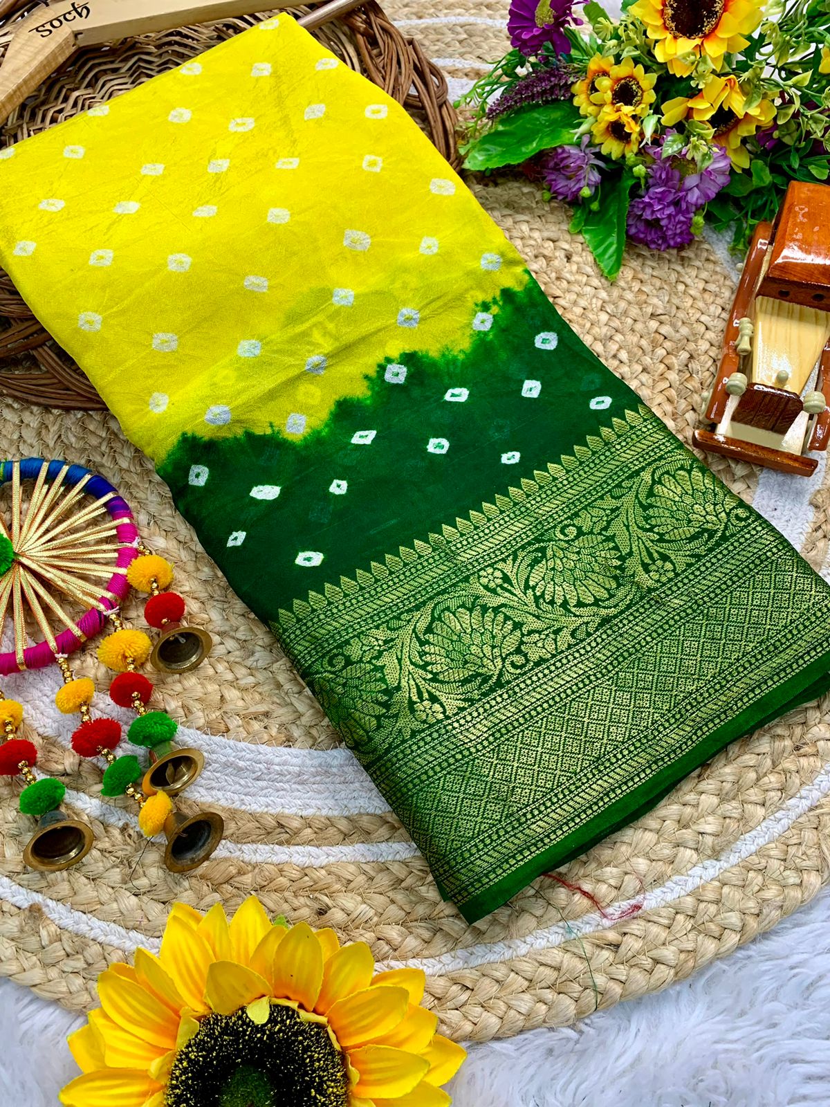 Beautiful Cotton Silk Kanjivaram Bandhani Saree