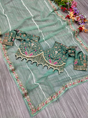 Party-wear Premium Net Embellished With Beautiful Embroidery Saree