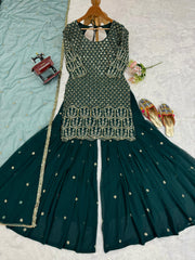 Beautiful Designer Green Thread & Sequence Work Suit