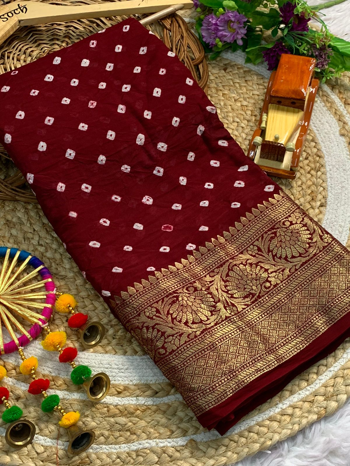 Beautiful Cotton Silk Kanjivaram Bandhani Saree