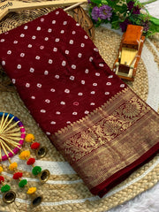 Beautiful Cotton Silk Kanjivaram Bandhani Saree