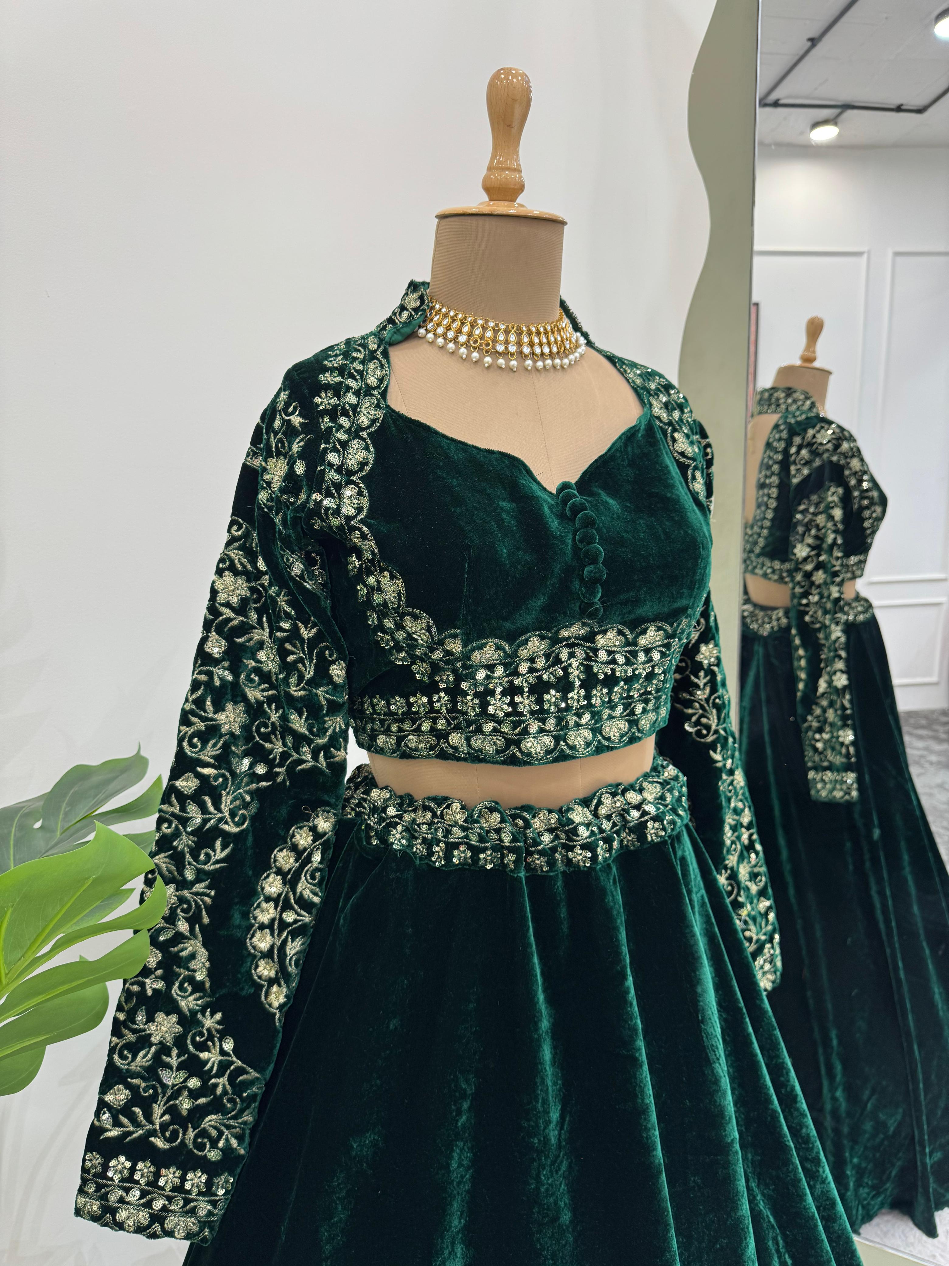 Trending Pure Viscose velvet Thread With Sequence Work Lehenga Choli