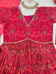 Beautiful Pink Georgette Printed Work Gown