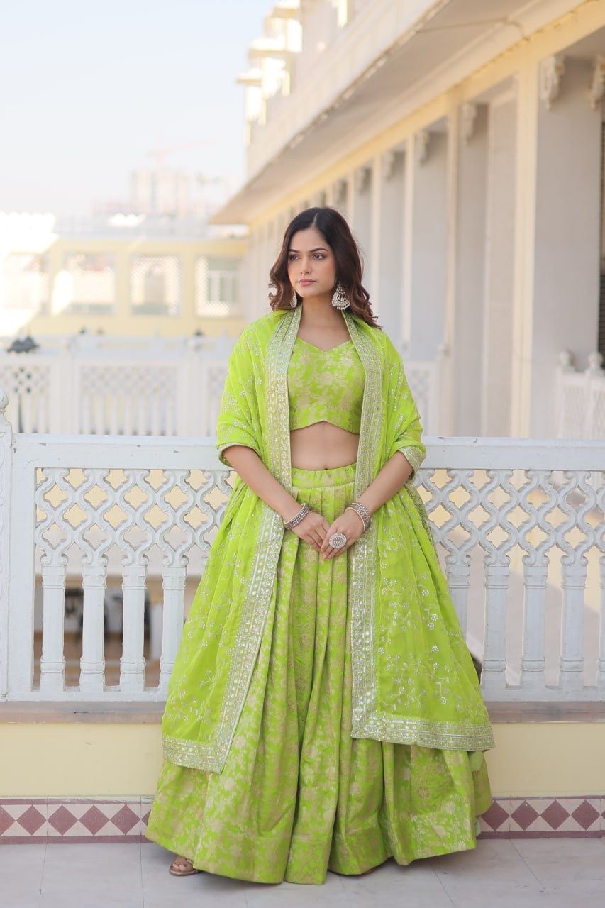 Party-wear Designer Dye-able Pure Viscose Jacquard Fabric Lehenga Choli