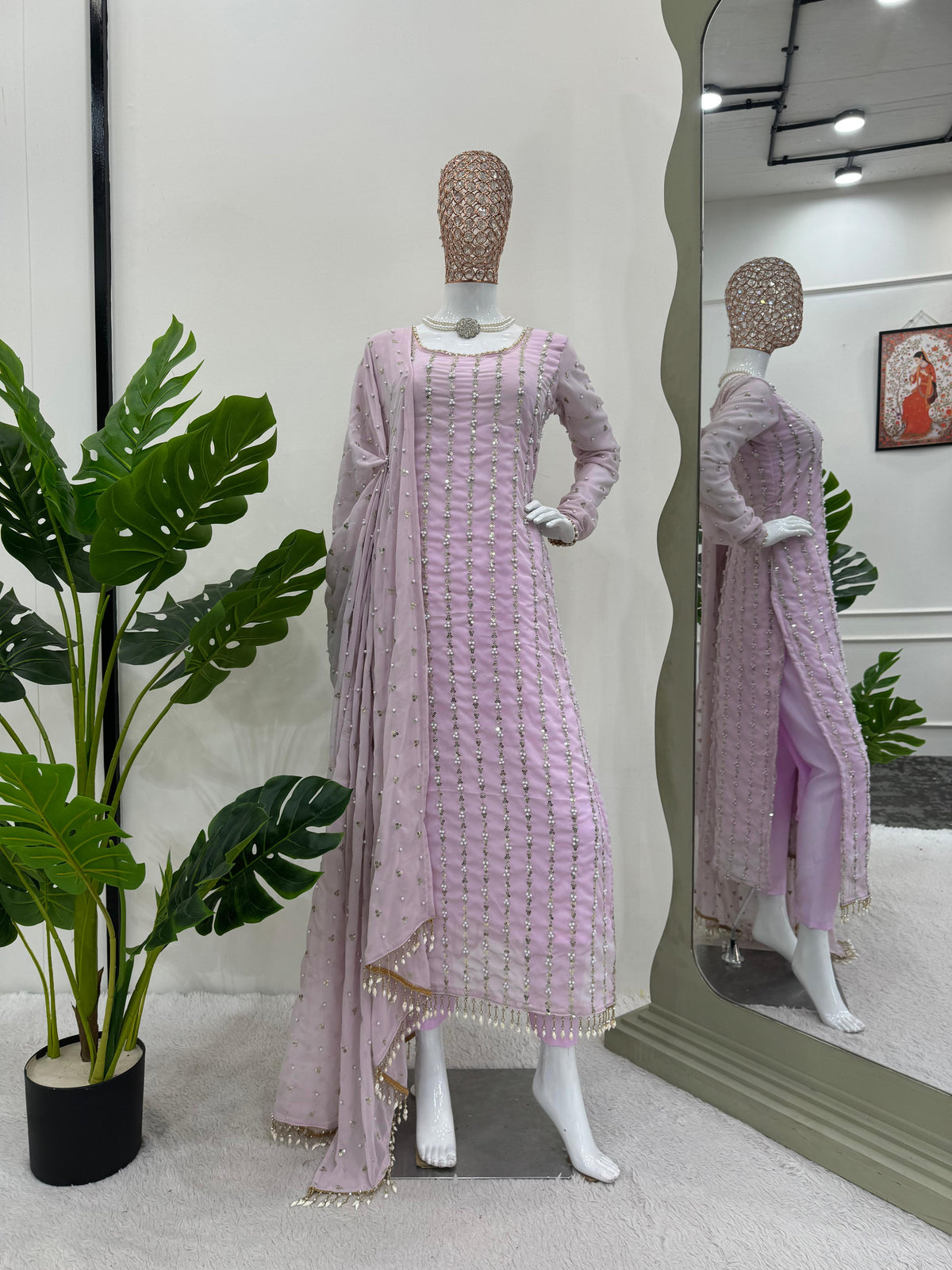 Glamorous Lavender Colour Partywear Salwar Suit