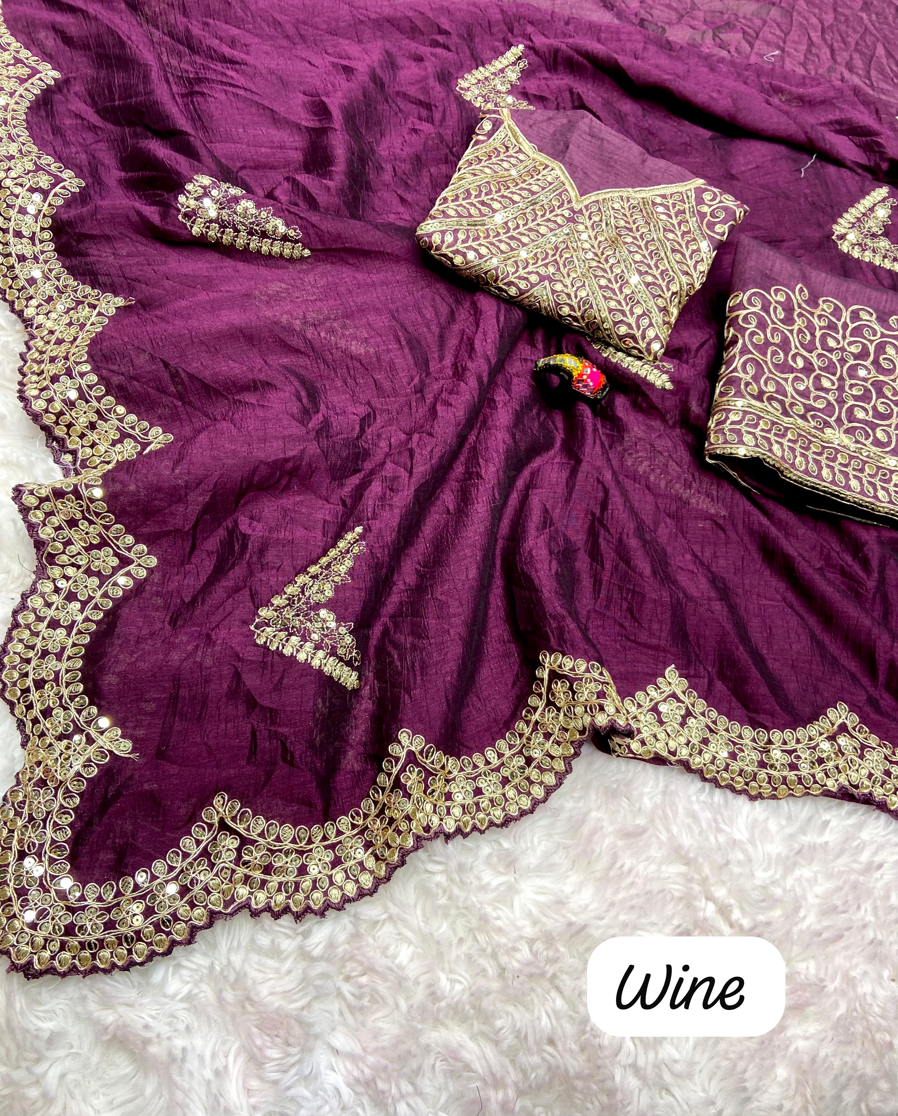 Beautiful Vichitra Silk Coding And Sequence Work Saree