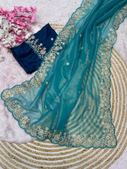 Beautiful Party-wear Twil Net Jalpari With Pitta Work Saree