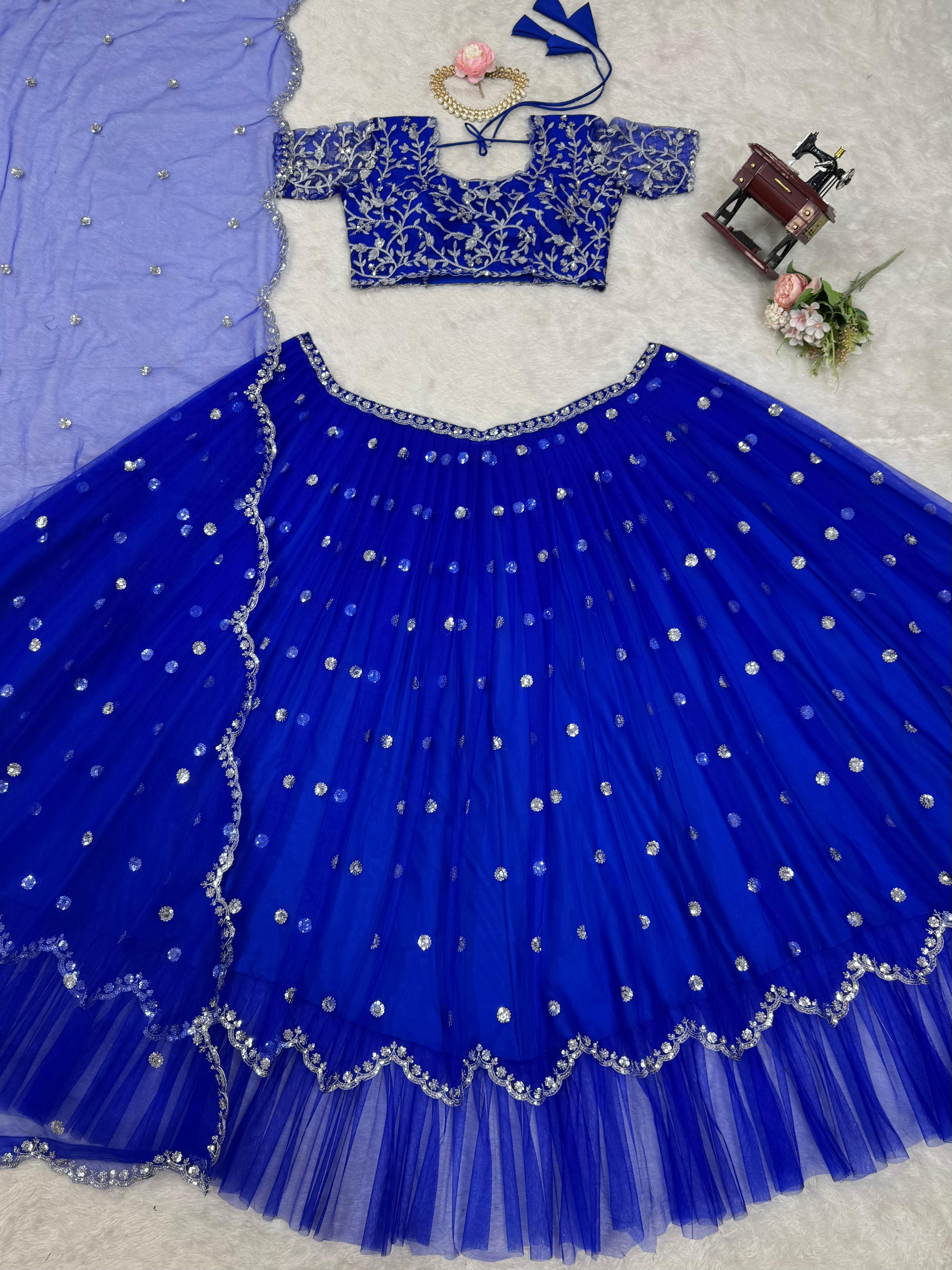 Perfect Royal Blue Georgette Thread With Sequence Work Lehenga Choli