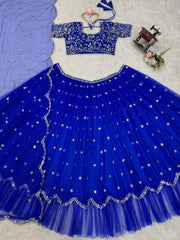 Perfect Royal Blue Georgette Thread With Sequence Work Lehenga Choli