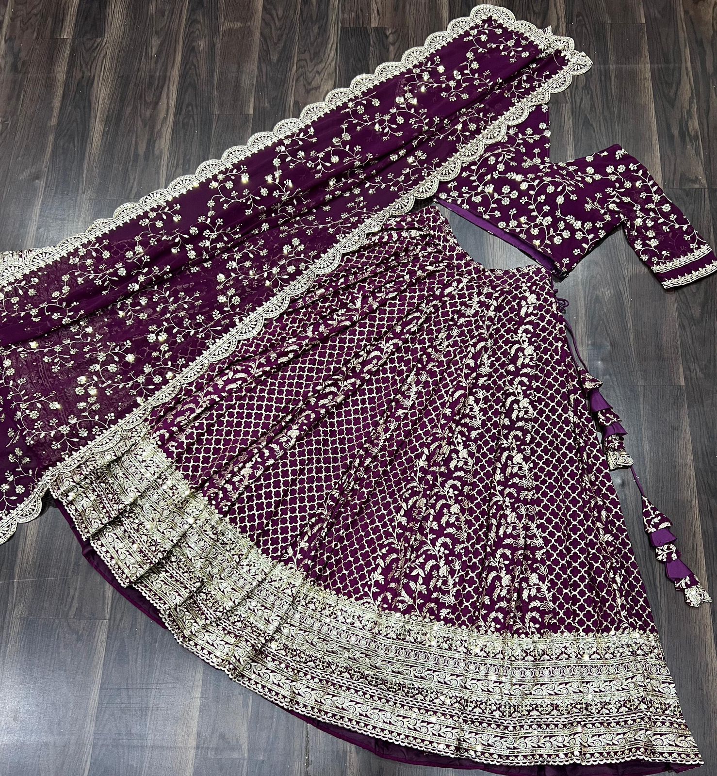 Designer Pure Viscose Jacquard Fabric With Embroidered Sequence Work Lehenga Choli