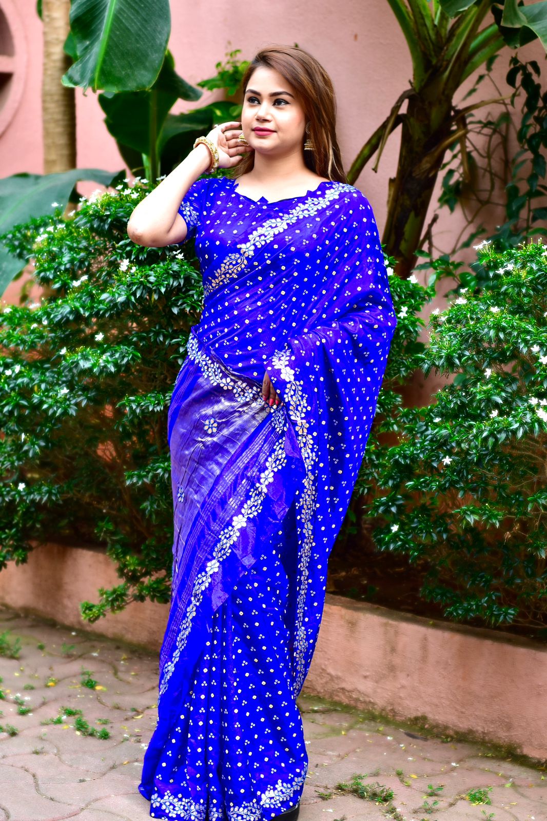 Beautiful Gotta Patti Border With Lagadi Pallu Printed Bandhej Saree