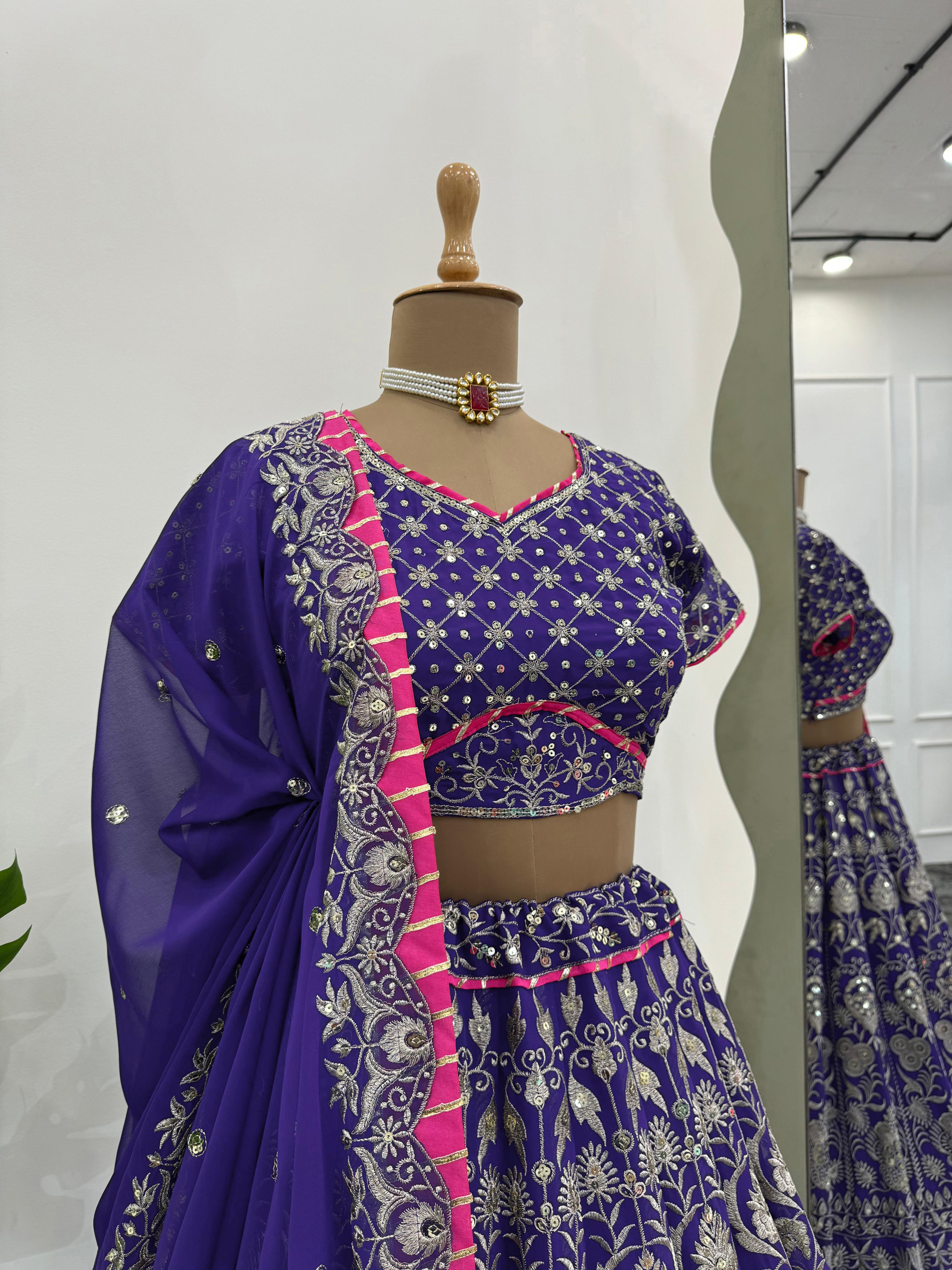 Party-wear Purple Georgette Thread With Sequence Work Lehenga Choli