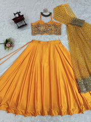 Beautiful Festival Wear Yellow  Indo Western Lehenga Choli