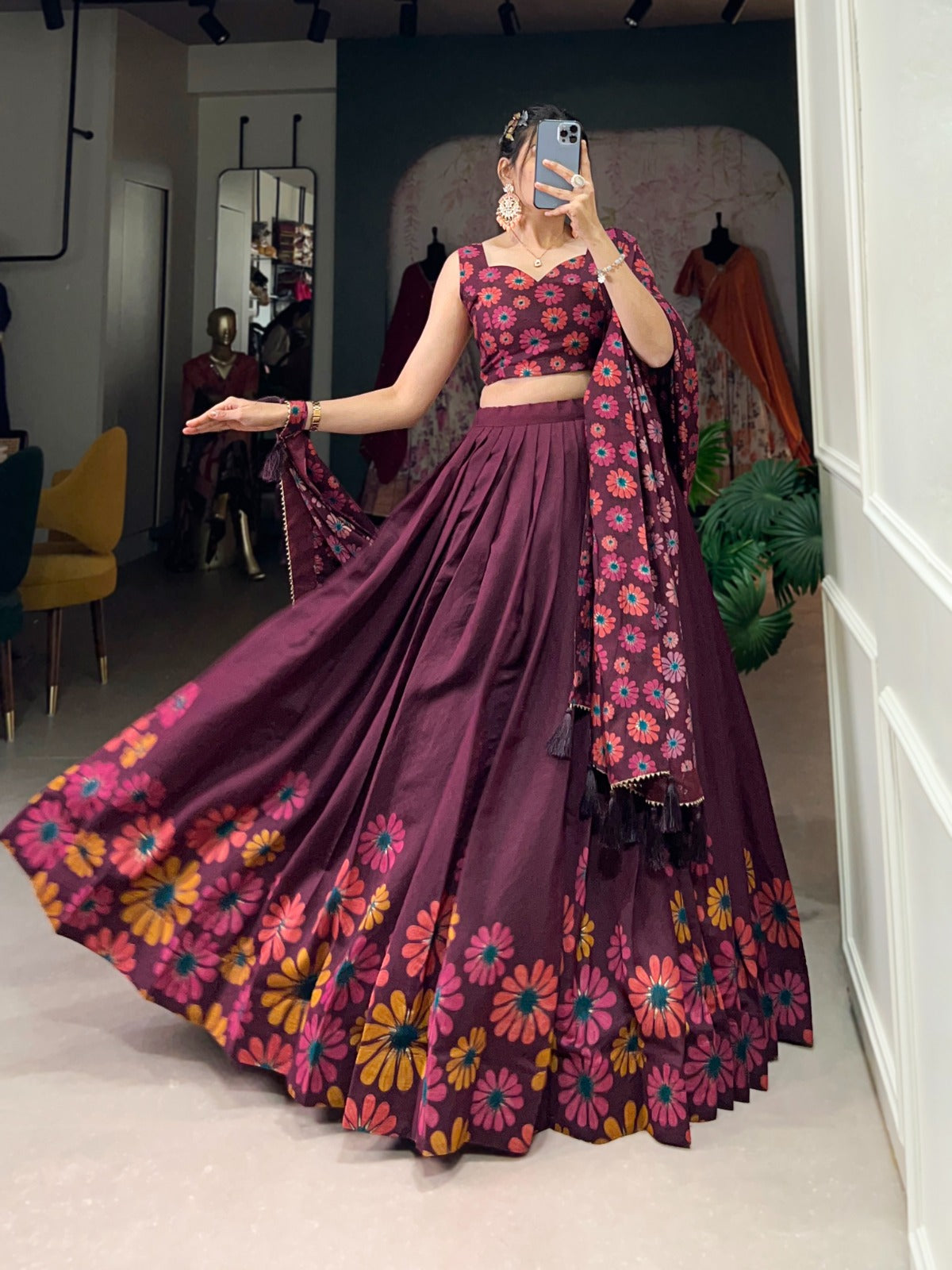 Radiate Charming Tussar Silk Floral Printed Lehenga Choli