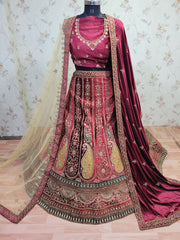 Heavy Pure Lycra Velvet Zarkan Work Multi Colour Double Dupatta & Double Cancan Rajwadi Bridal Lehenga Choli