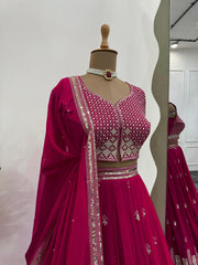 Bridesmaid Special Pretty Pink Tabby Organza With Thread & Sequence Work Lehenga Choli