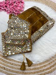 Party-wear Jimmy Choo Satin Bollywood Blockbuster Original Mirror Work Saree