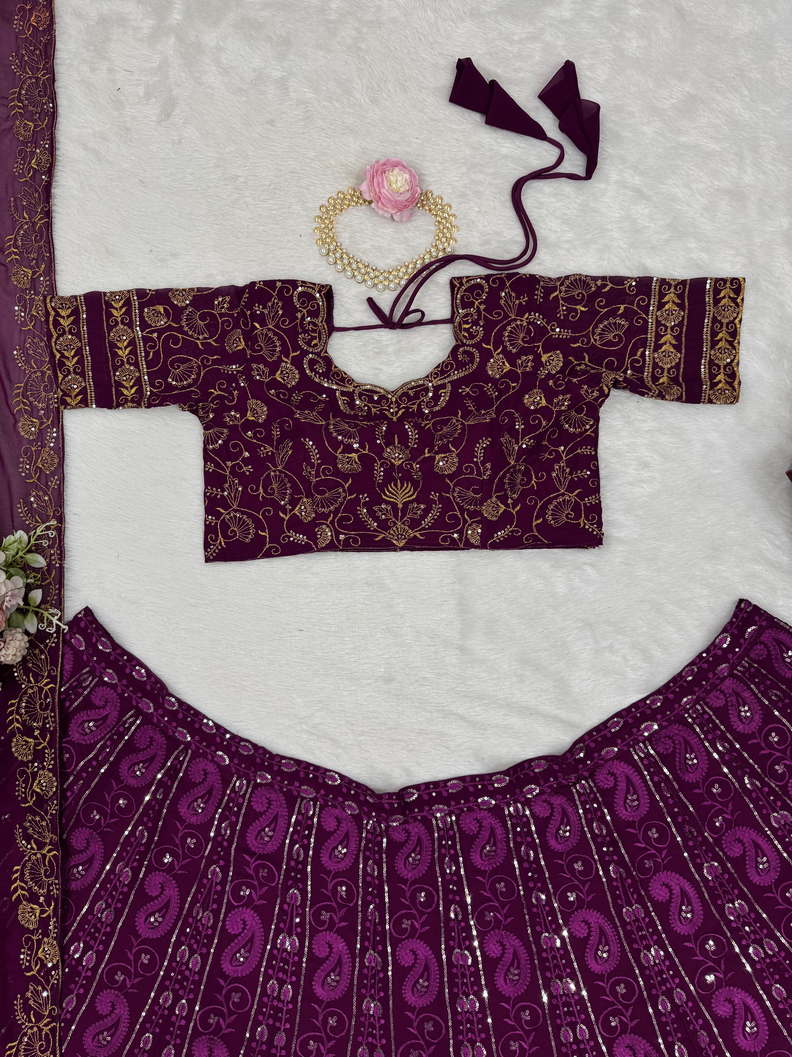 Party-wear Purple Georgette Thread With Sequence Work Lehenga Choli