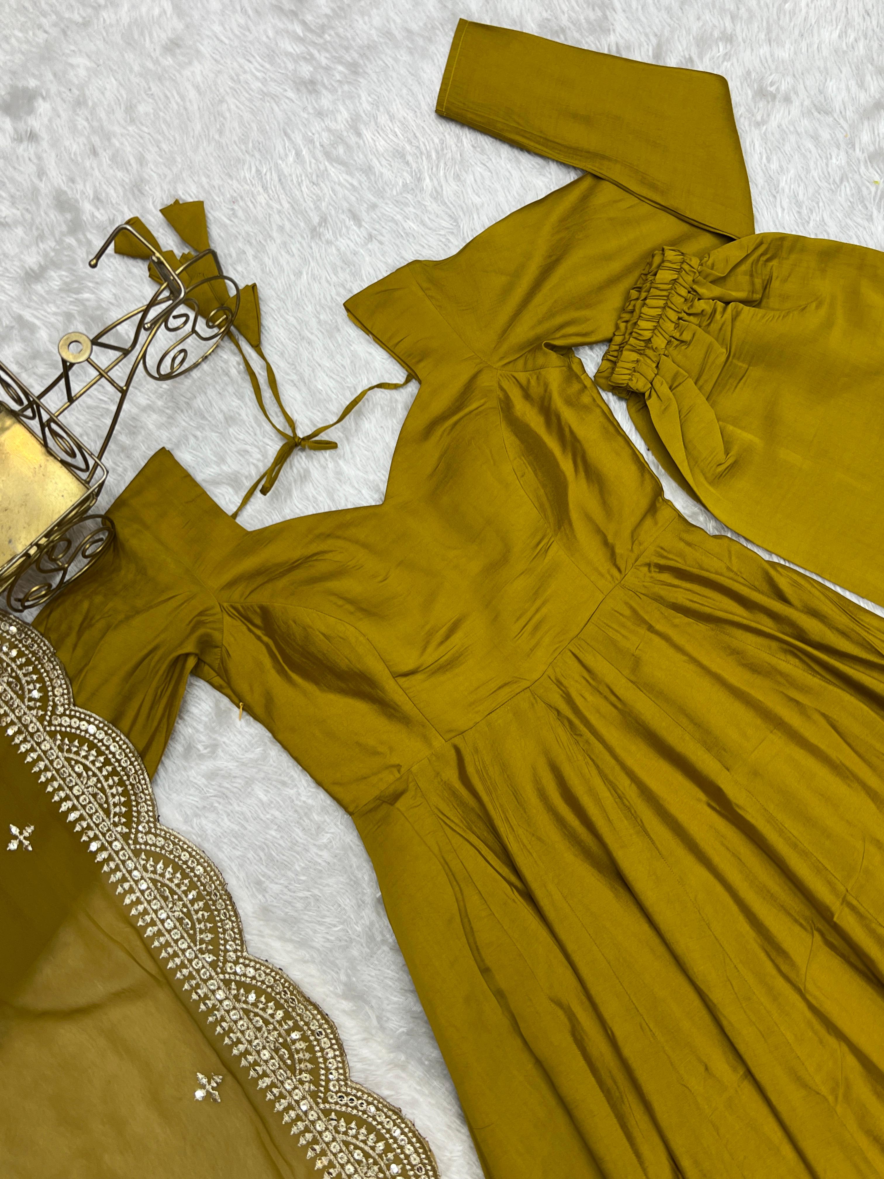 Sunshine Mustard Yellow Ready To Wear Anarkali Gown