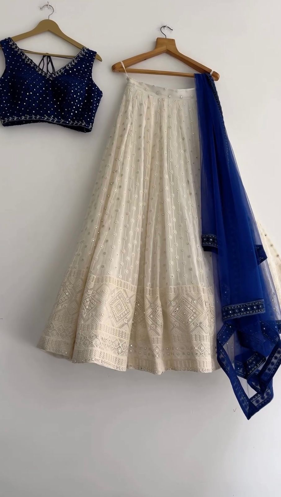 Shining White & Blue Colour Georgette Thread And Sequence Work Lehenga Choli