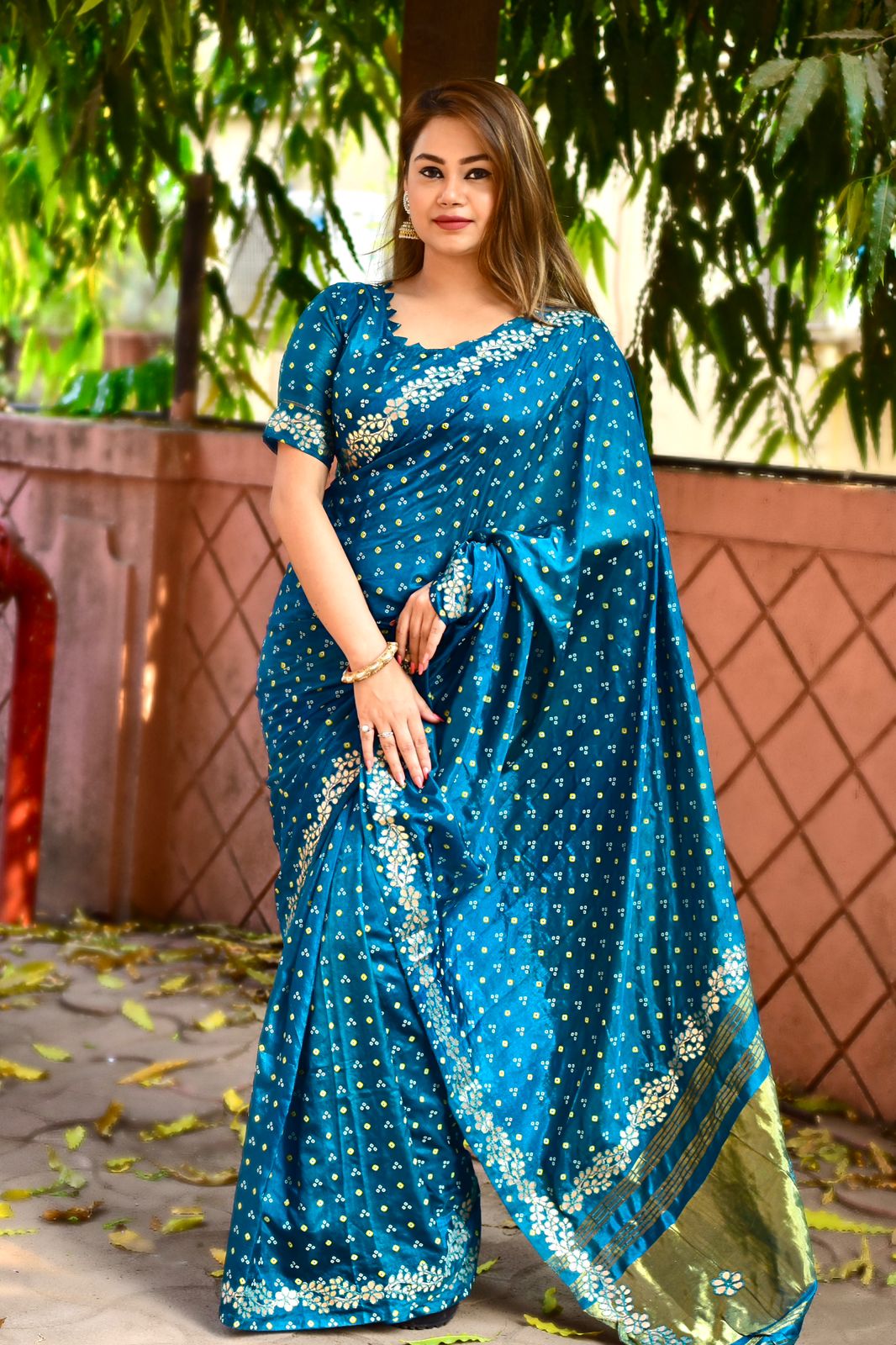 Beautiful Gotta Patti Border With Lagadi Pallu Printed Bandhej Saree