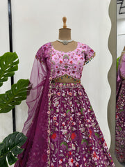 Purple Beautiful Multi Colored Outstanding Georgette Thread & Sequence Work Lehenga Choli