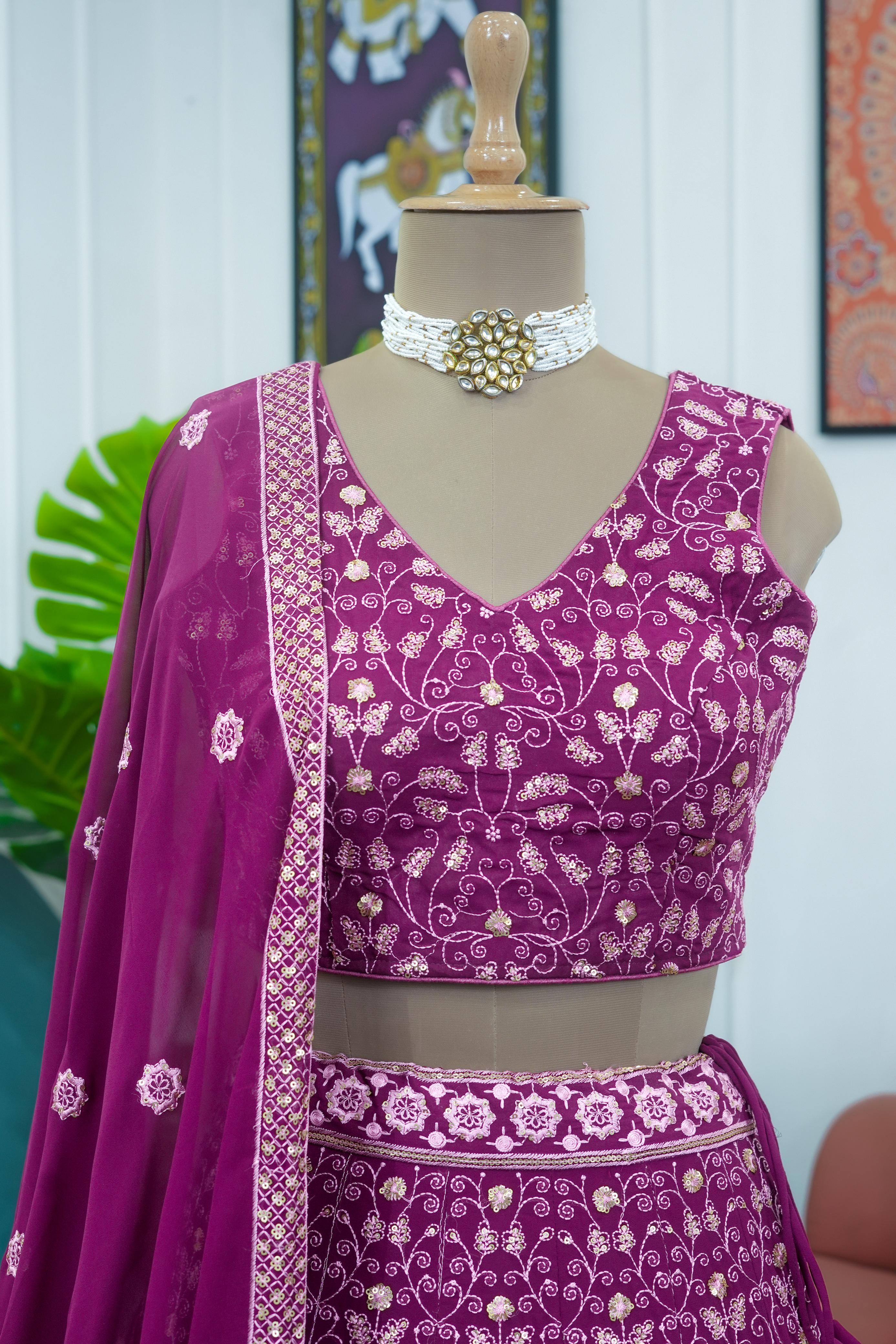 Purple Fancy Designer Georgette Lehenga Choli