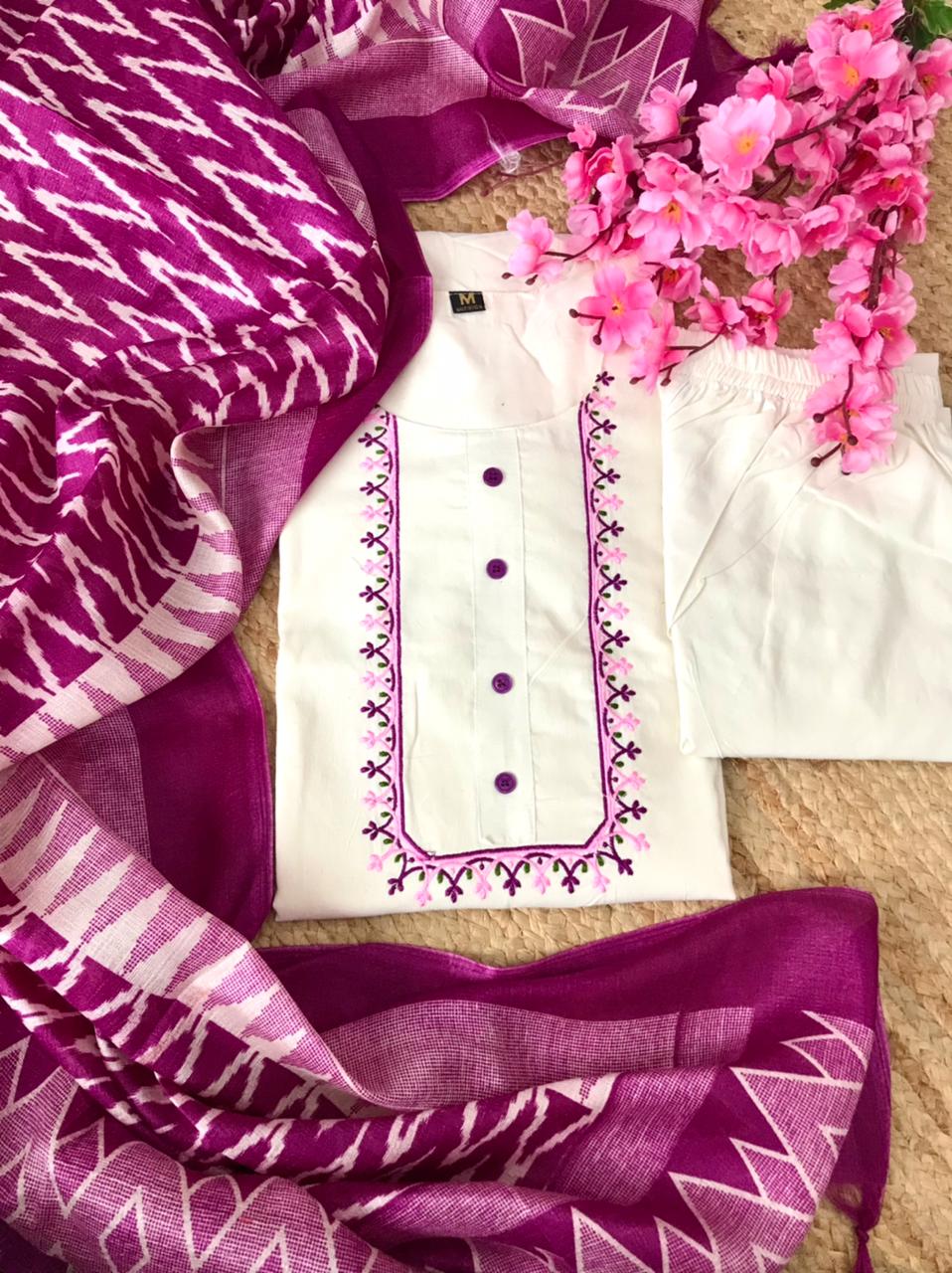 Style-cast White Khadi Cotton with Beautiful Embroidery Work Dress