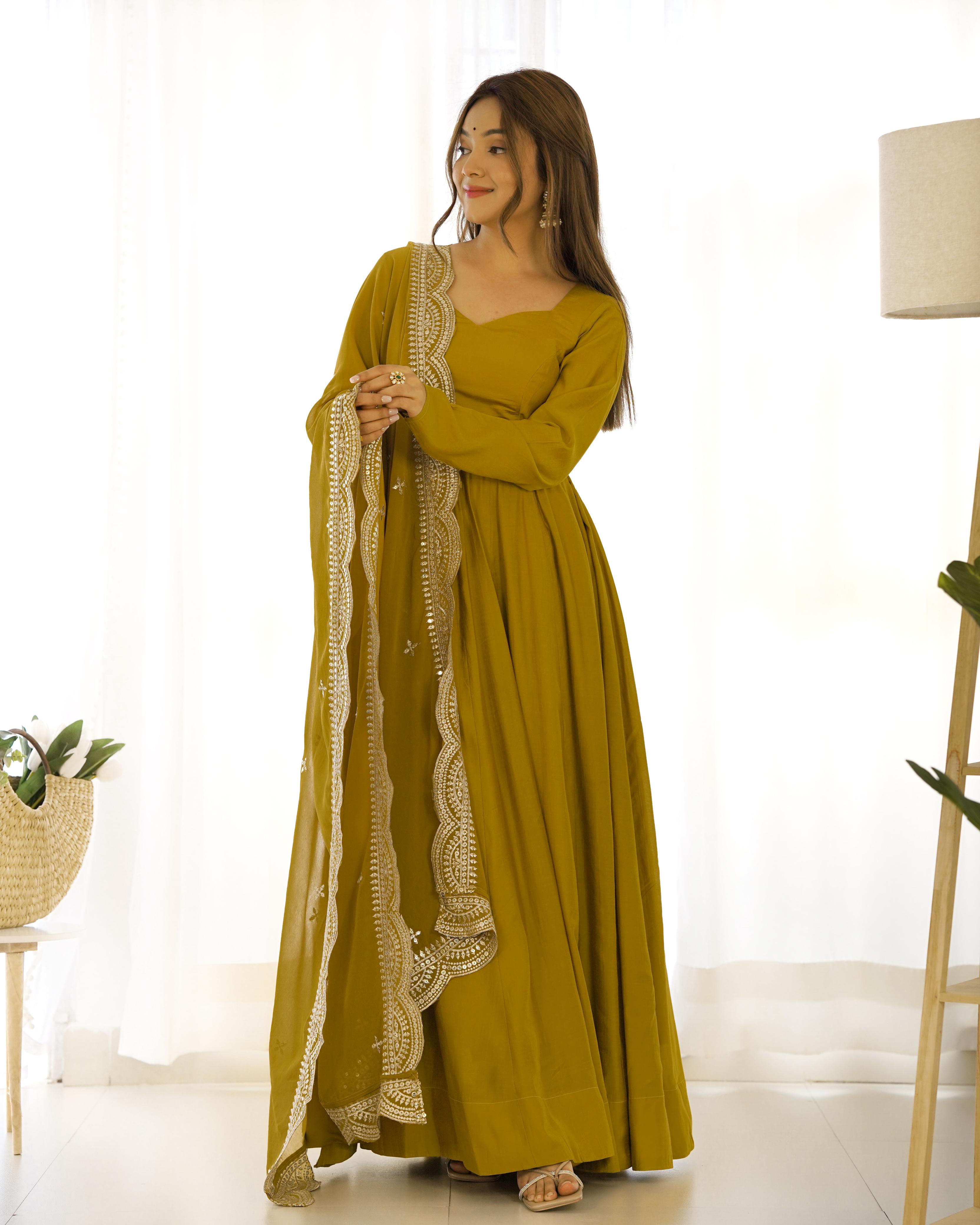 Sunshine Mustard Yellow Ready To Wear Anarkali Gown