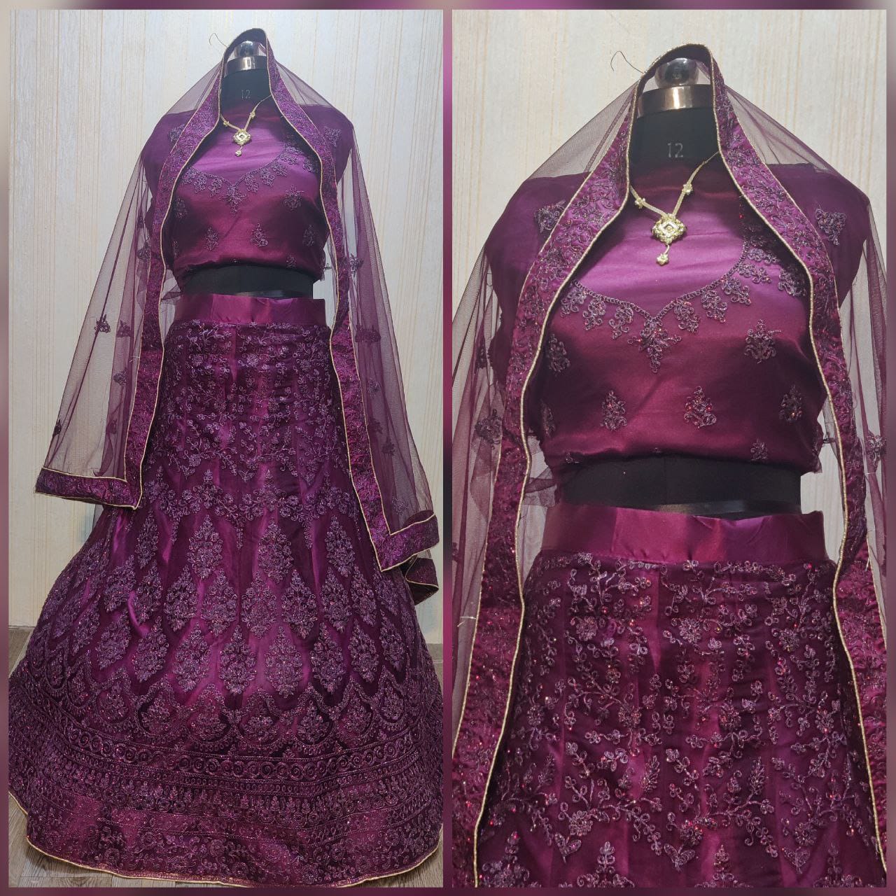 Wedding Wear Dark Color Soft Net Glitter Coding Embroidered Lehenga Choli