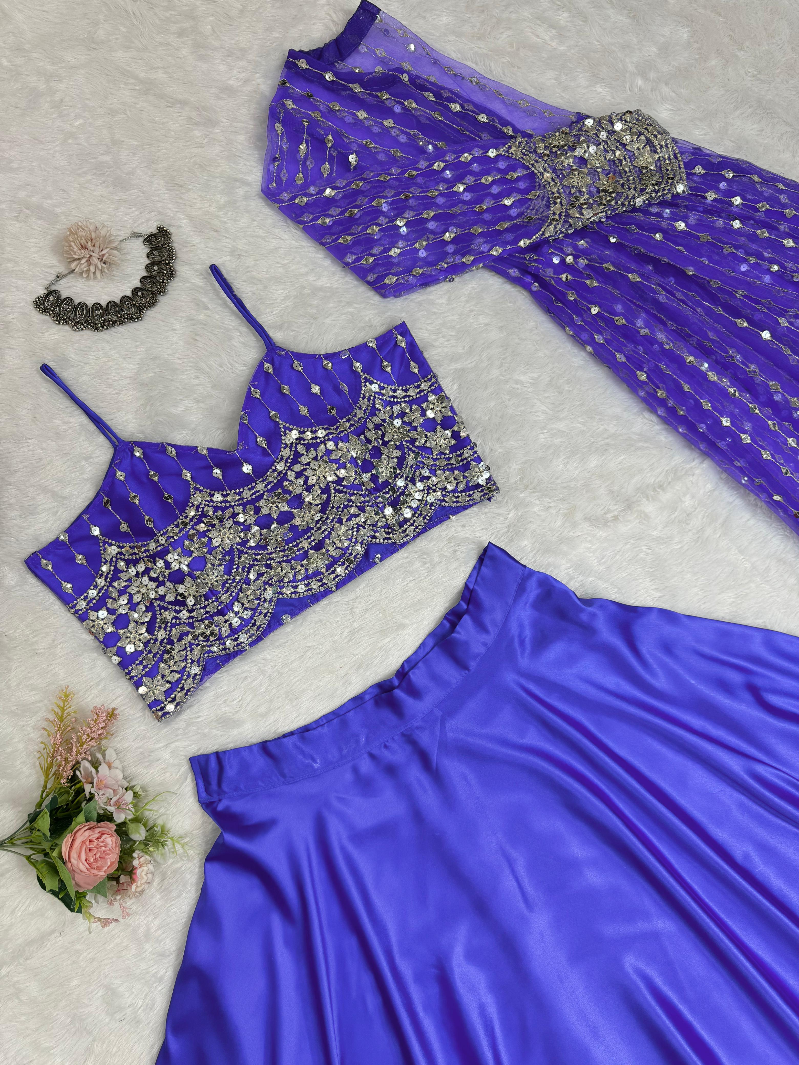 Beautiful Festival Wear Lavender Indo Western Lehenga Choli