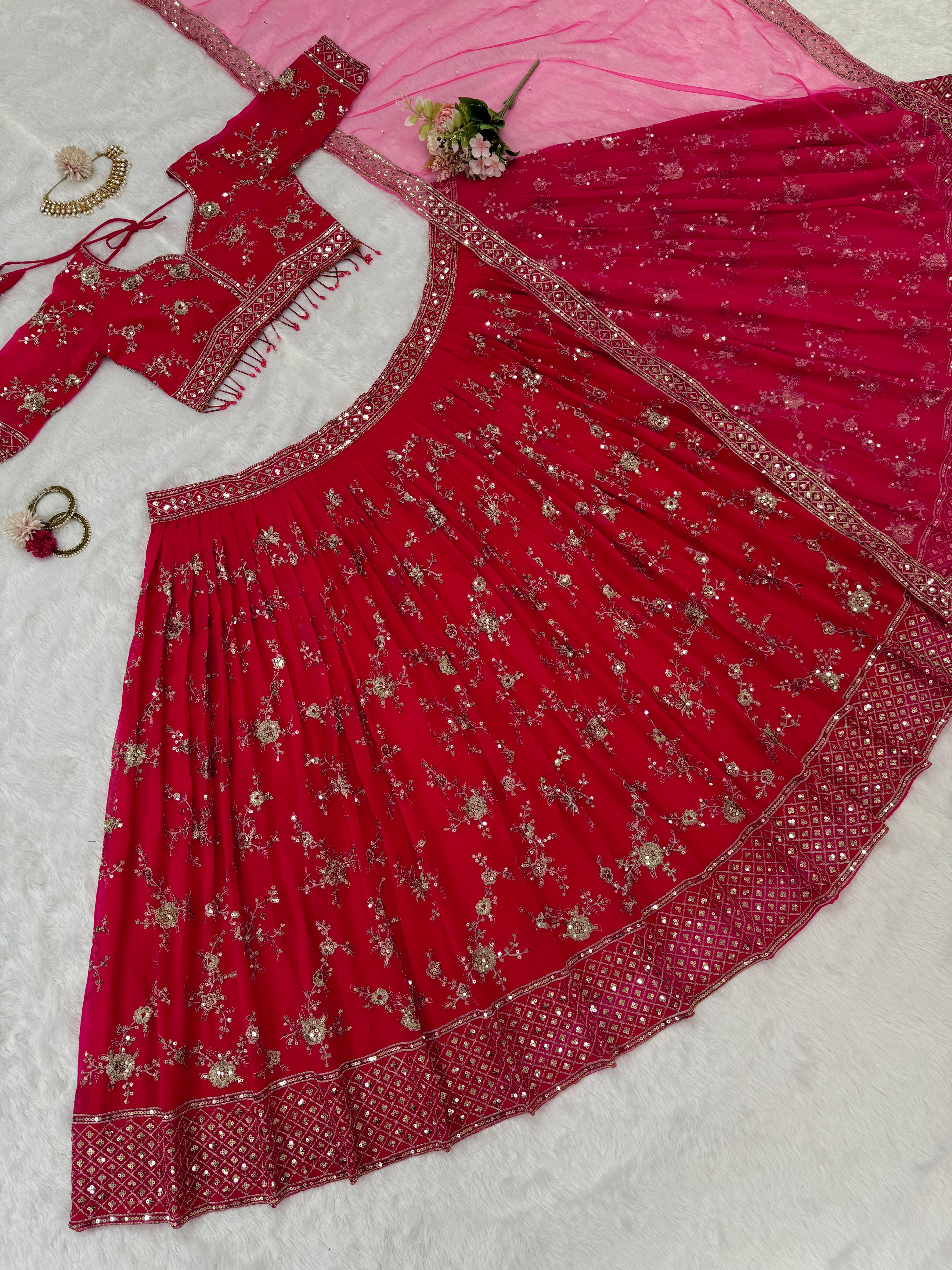 Majestic Pink Georgette Thread & Sequence Work Lehenga Choli