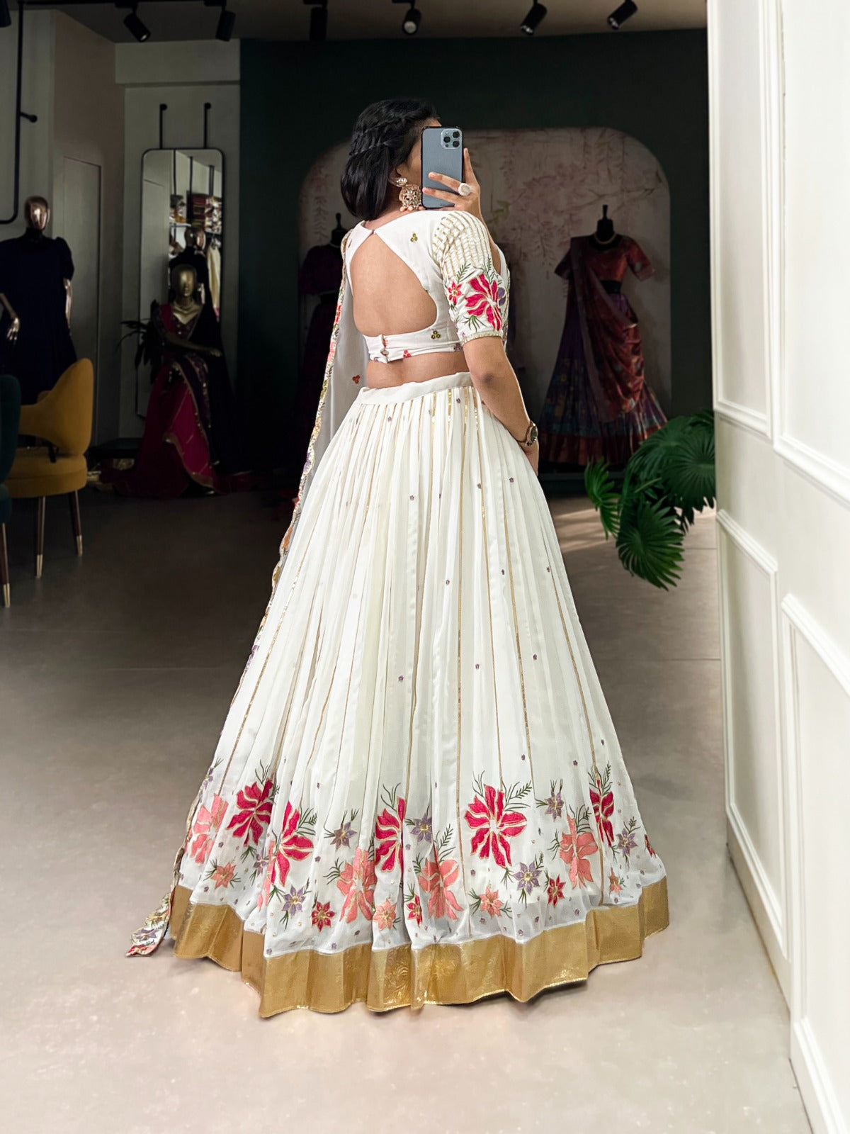 Beautiful White Georgette Sequence & Thread Work Lehenga Choli