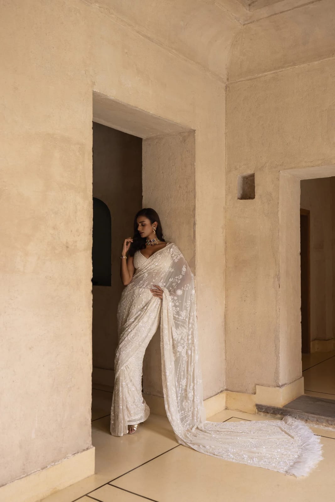 Fascinating White Bollywood BlockBuster Designer Saree