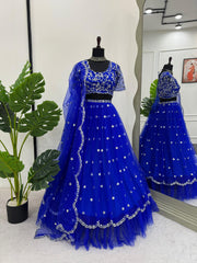 Perfect Royal Blue Georgette Thread With Sequence Work Lehenga Choli