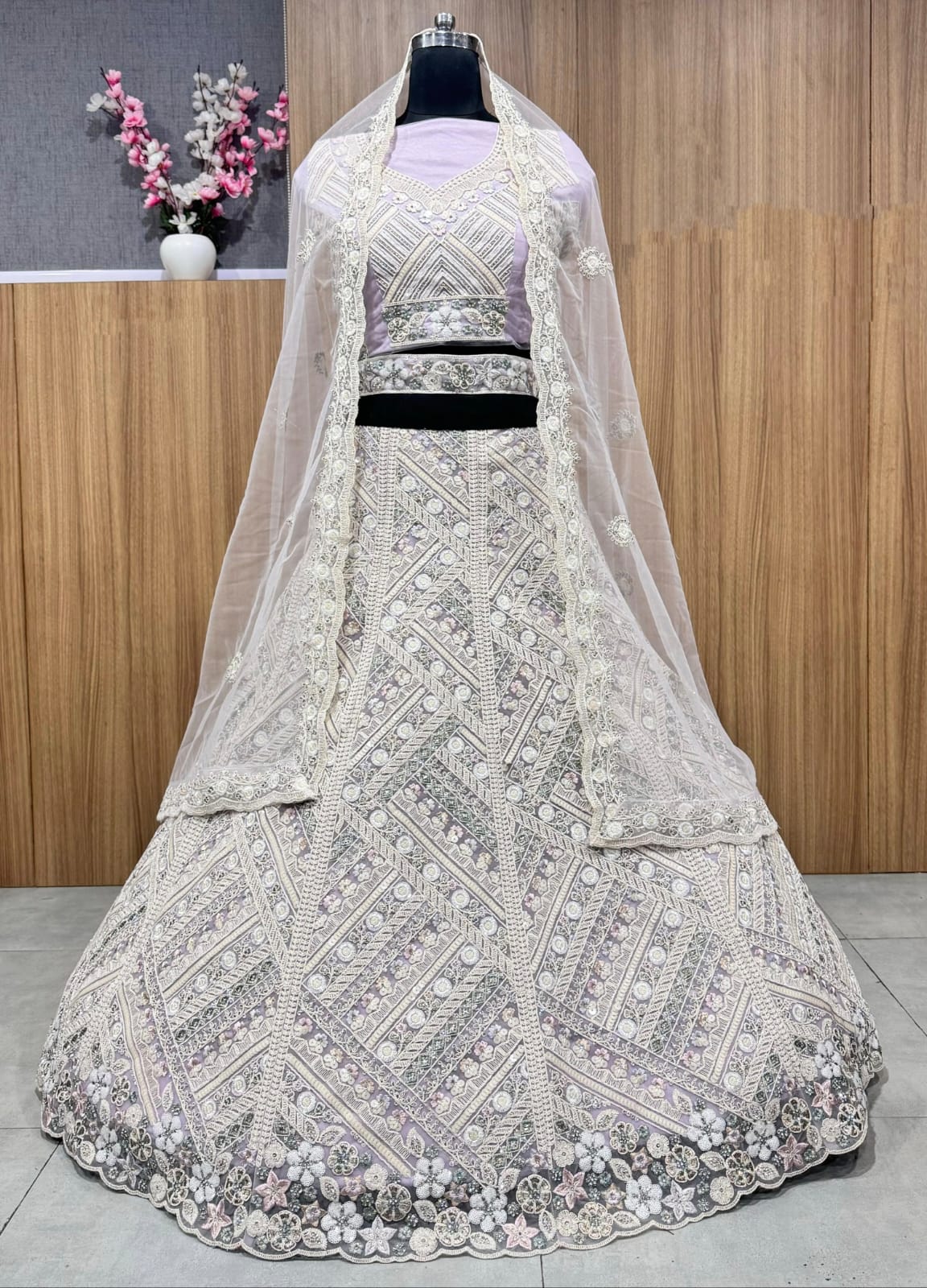 White And Purple Colour Net Partywear Reception Special Lehenga Choli