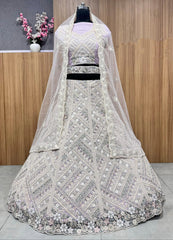 White And Purple Colour Net Partywear Reception Special Lehenga Choli